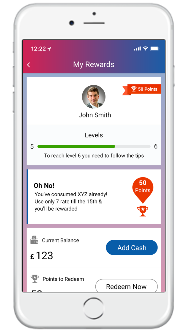 Rewards programme with loyalty levels and cash redemption