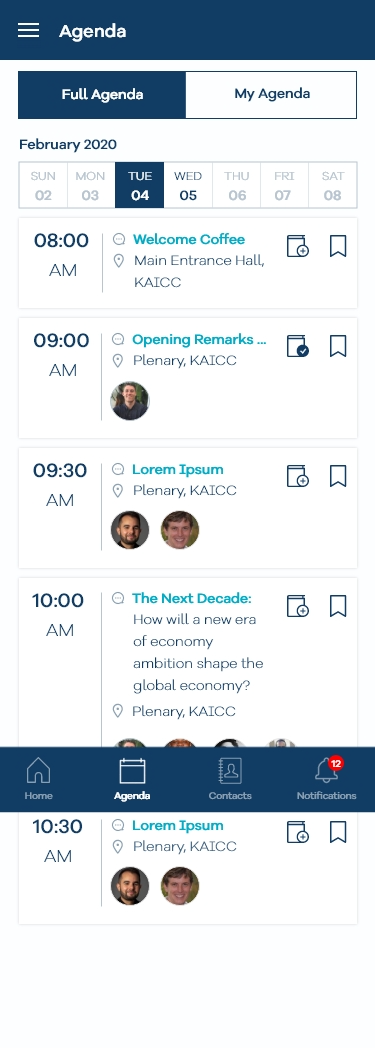 Agenda screen