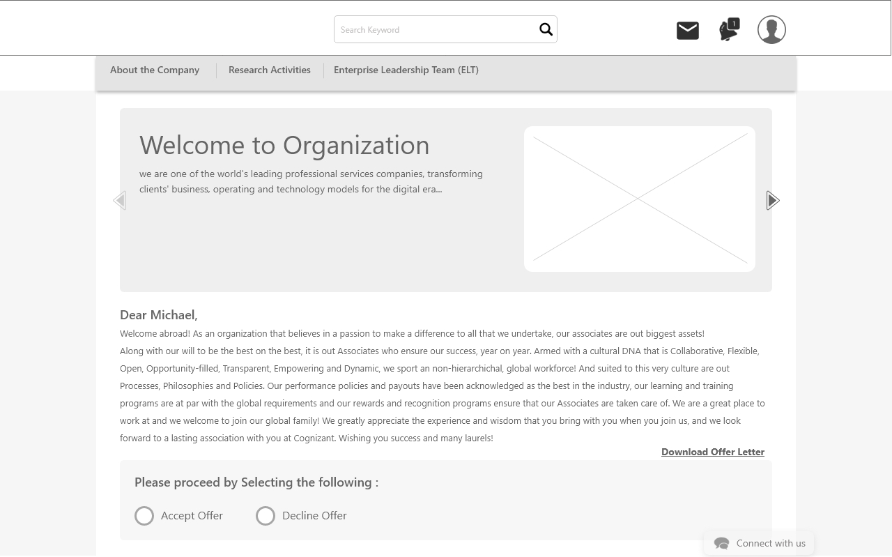 Landing Page screen